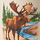 View Wilderness Moose Ceramic Mug - Illustrated moose standing by a stream with pine trees in the background