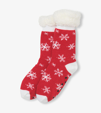 Women's Snowflakes on Red Sherpa Lined Cabin Sock