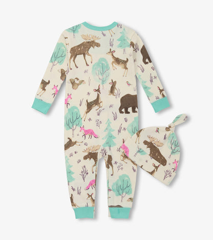 Baby Girls Forest Animals Sleeper & Hat