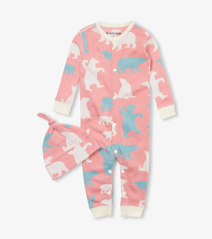 Baby Pink Polar Bears Sleeper & Hat