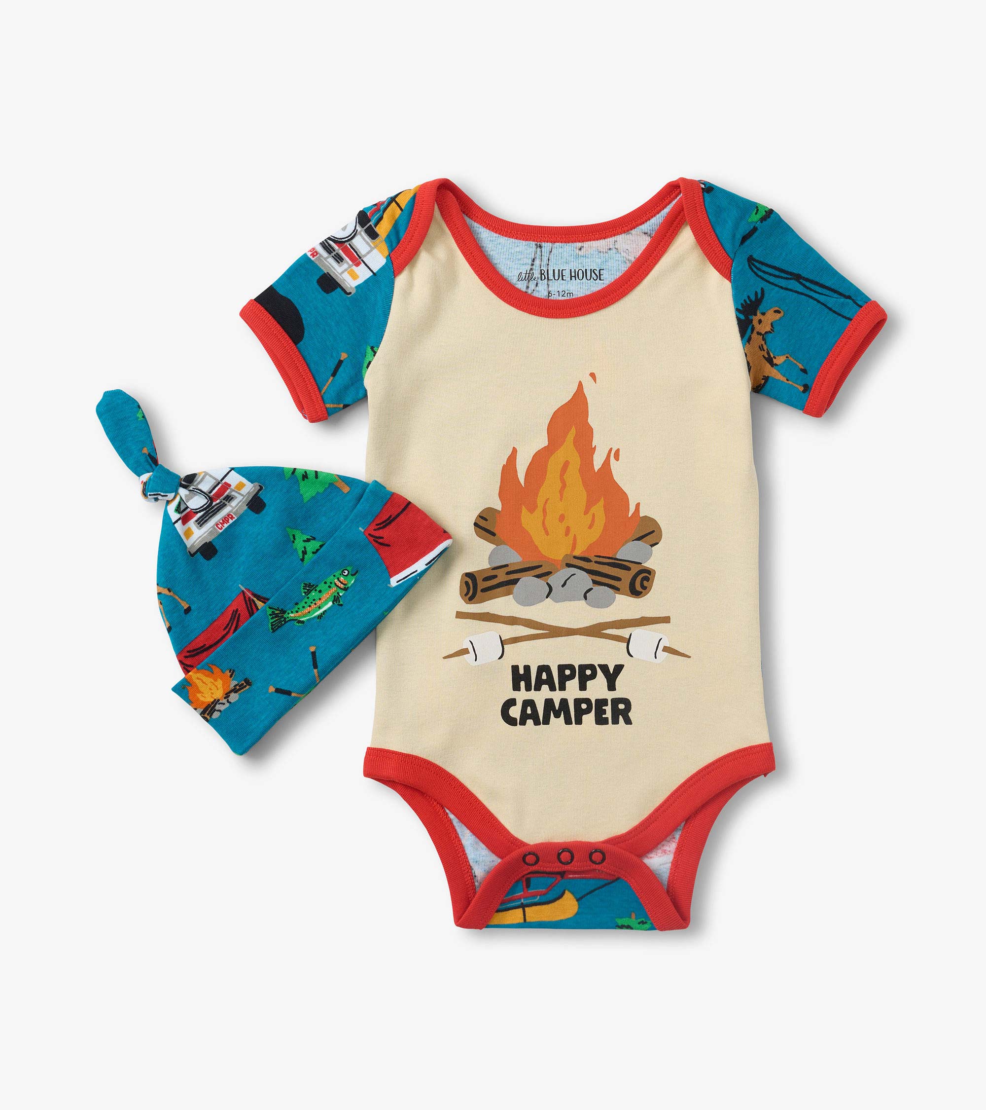 Baby Retro Camping Bodysuit With Hat