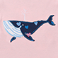 View Baby Girls Fun Whales Baby Bodysuit With Hat - Dark blue whale with white curved lines on a light pink background