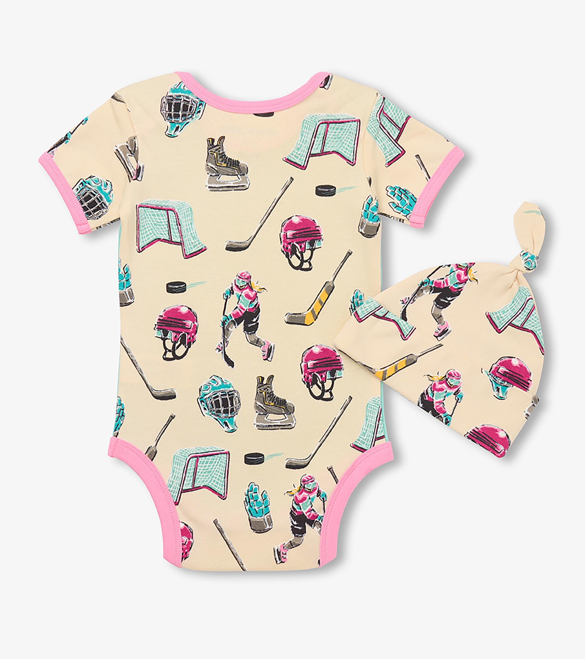 Baby Pink Hockey Night Bodysuit with Hat