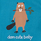 View Life in the Wild Blue Bodysuit with Hat - Cartoon brown dachshund with a bow and purse, text reads "dam cute baby