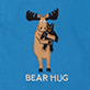 View Baby Boys Blue Moose Bear Hug Bodysuit & Hat - Blue bear-shaped tag with antlers and black hand graphic, text reads "BEAR HUG