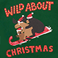 View Baby Wild About Christmas Bodysuit with Hat Brown bear wearing a Santa hat on red skis with red and green text on a black background