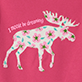 View Patterned Moose Baby Bodysuit with Hat - Pink moose with green antlers and white text on a pink background