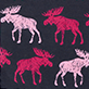 View Raspberry Moose Baby Bodysuit & Hat - Four illustrated reindeer in pink and red on a dark blue background