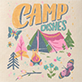 View Camp Dishes Reusable Swedish Dish Cloth - Colorful CAMP ADVENTURES design with a rainbow, flamingo, ice cream, and small summer icons