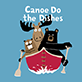 View Canoe Do Dishes Reusable Swedish Dish Cloth - Cartoon black dog in a canoe with fish, paddle, and the text "Canoe Do Dishes