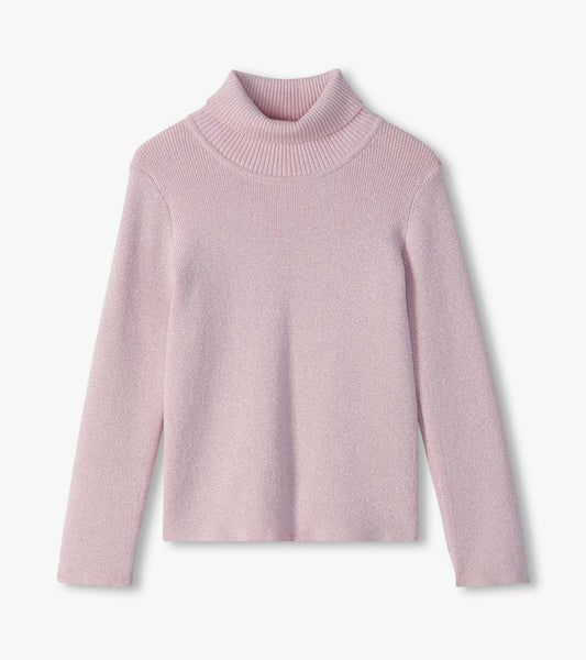 Light pink glitter turtleneck sweater with long sleeves