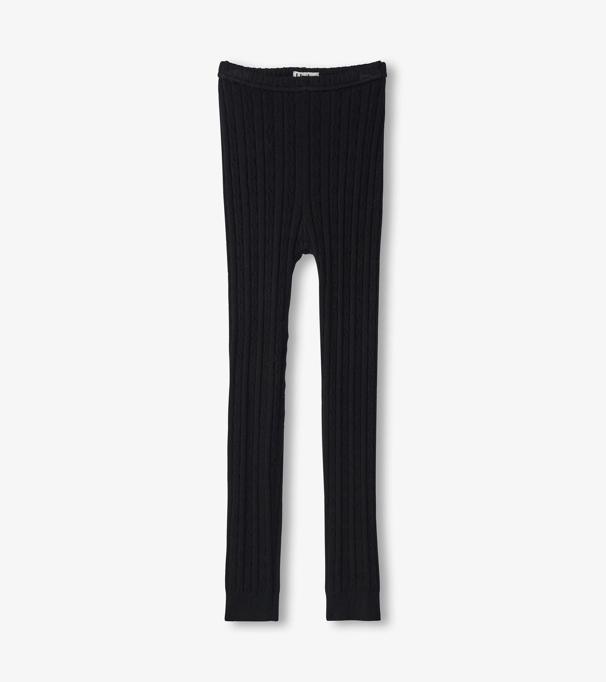 Girls Black Cable Knit Leggings - Main Image