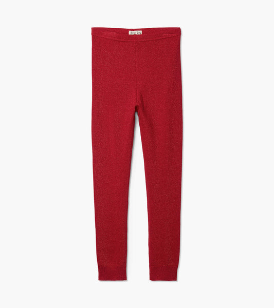 Girls Red Shimmer Knit Leggings