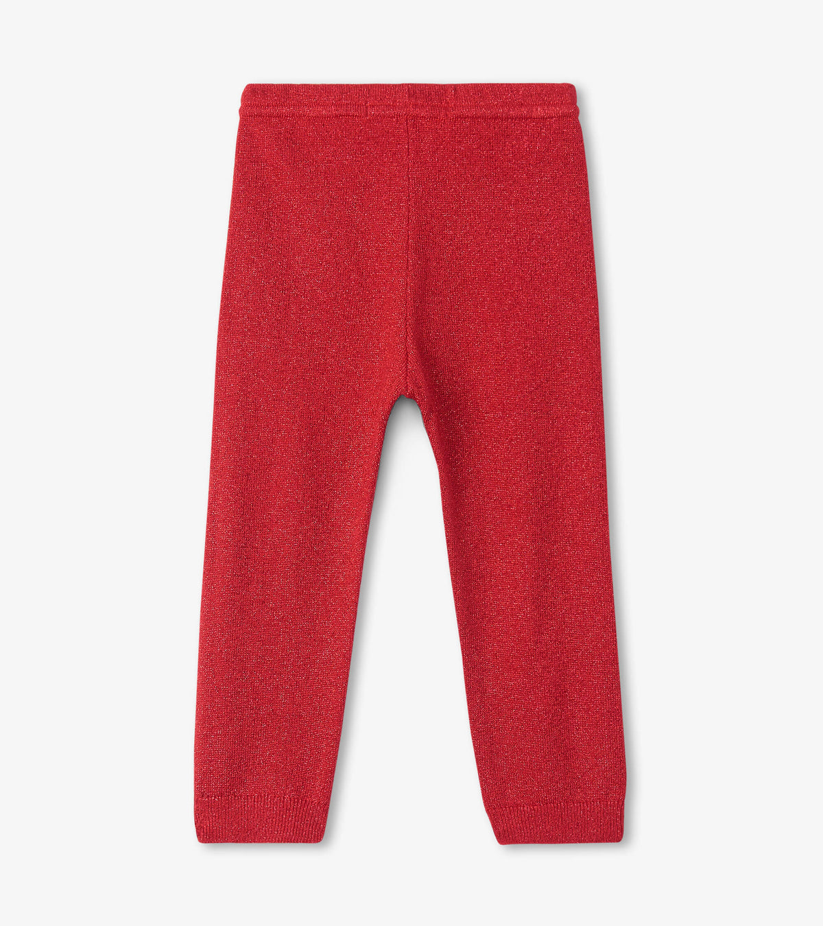 Red shimmer cable knit leggings for babies, featuring a stretchy waistband and fitted ankle cuffs.