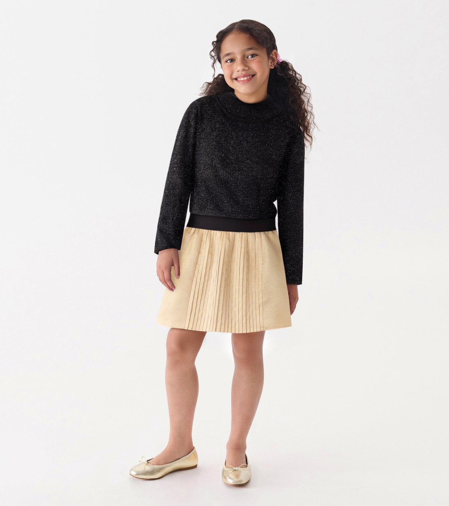 Girls Black Glitter Turtleneck