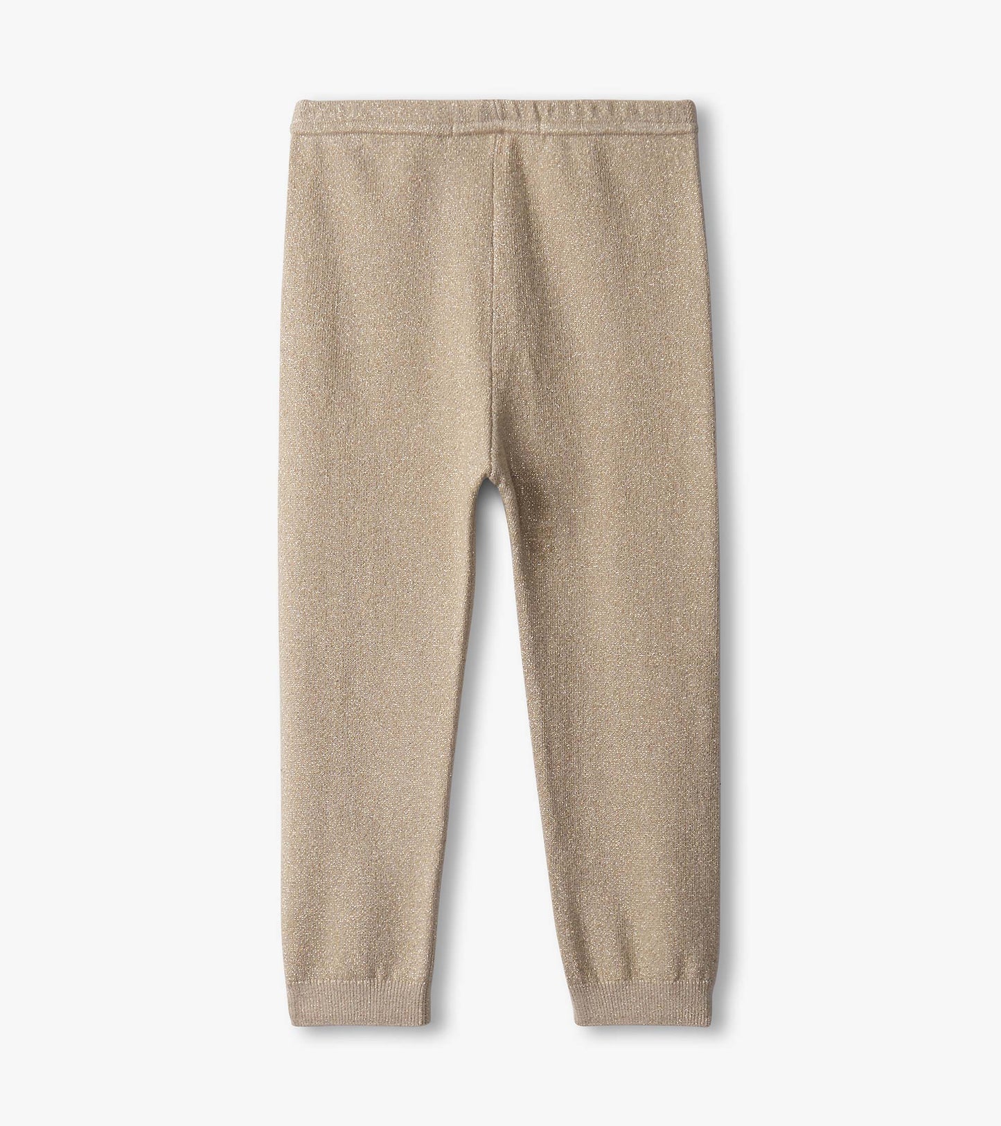 Gold glitter leggings for baby girls, featuring a soft, stretchy fabric and elastic waistband.