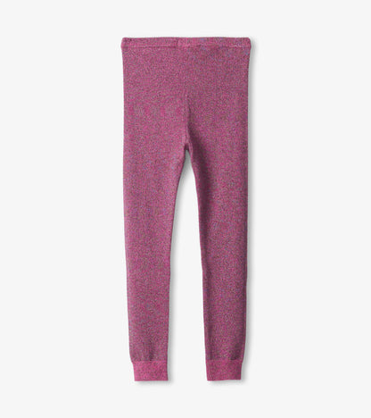 Girls Pink Glitter Knit Leggings