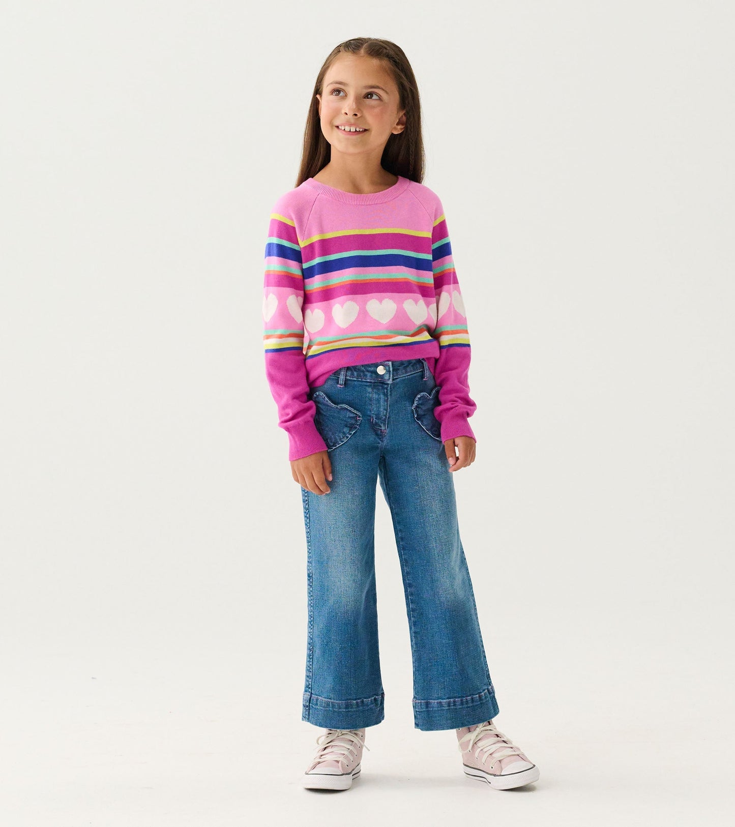 Girls Stretch Denim Wide Leg Pants