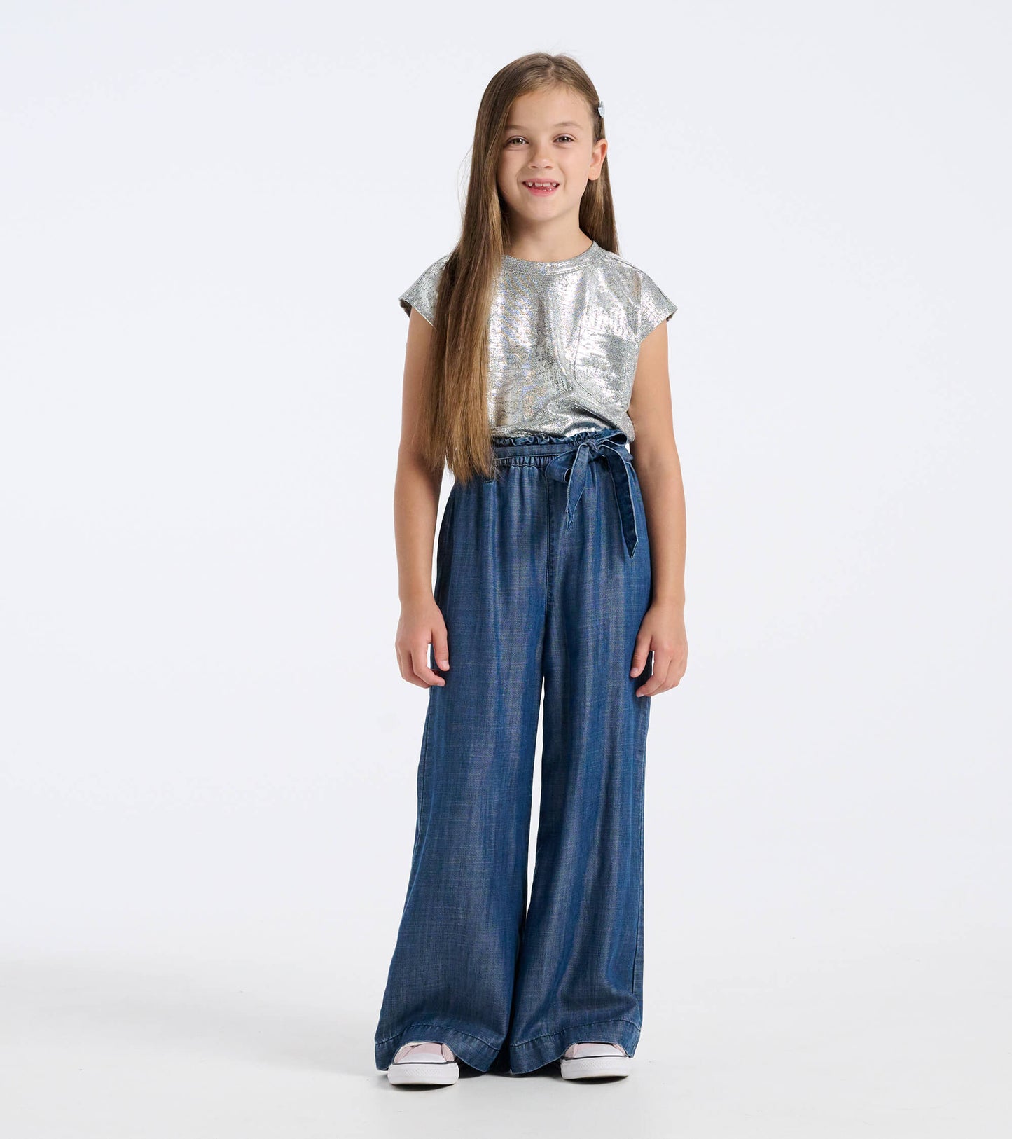 Girls Tencel Textured Paperbag Pants