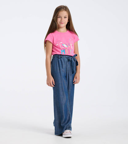 Girls Tencel Textured Paperbag Pants