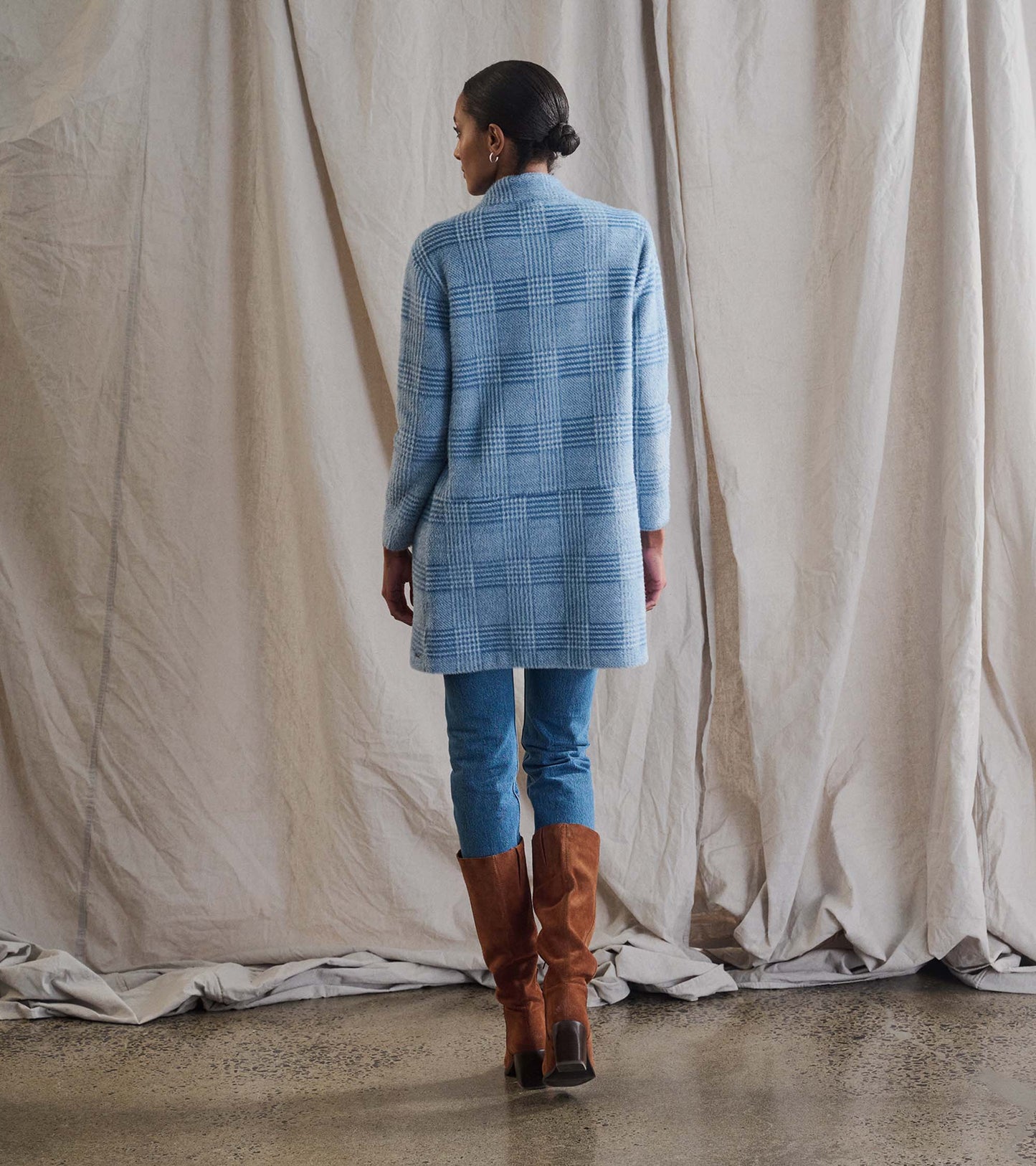 Open Front Jacket - Blue Check