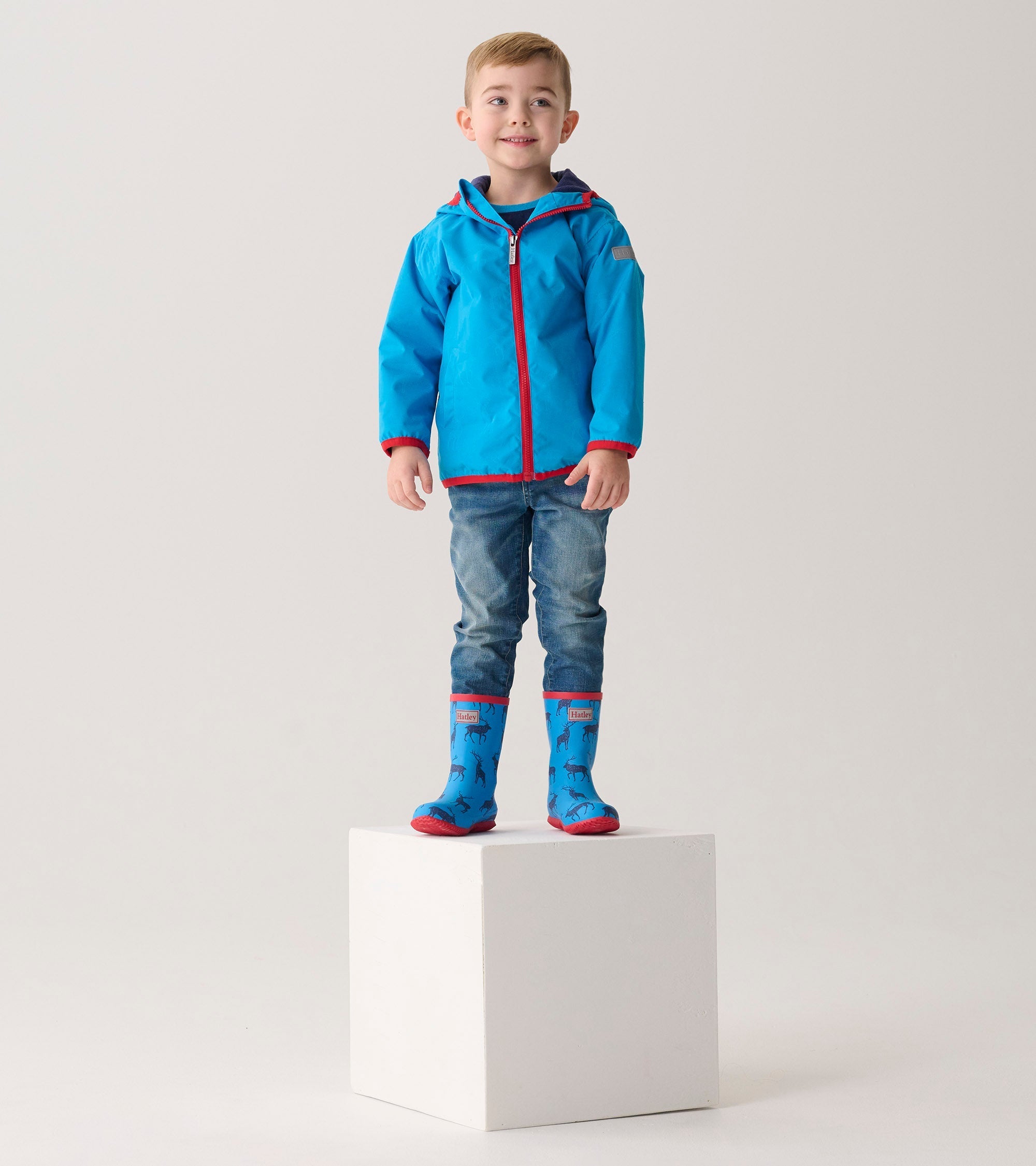 Boys Blue Elks Zip-Up Lightweight Rain Jacket