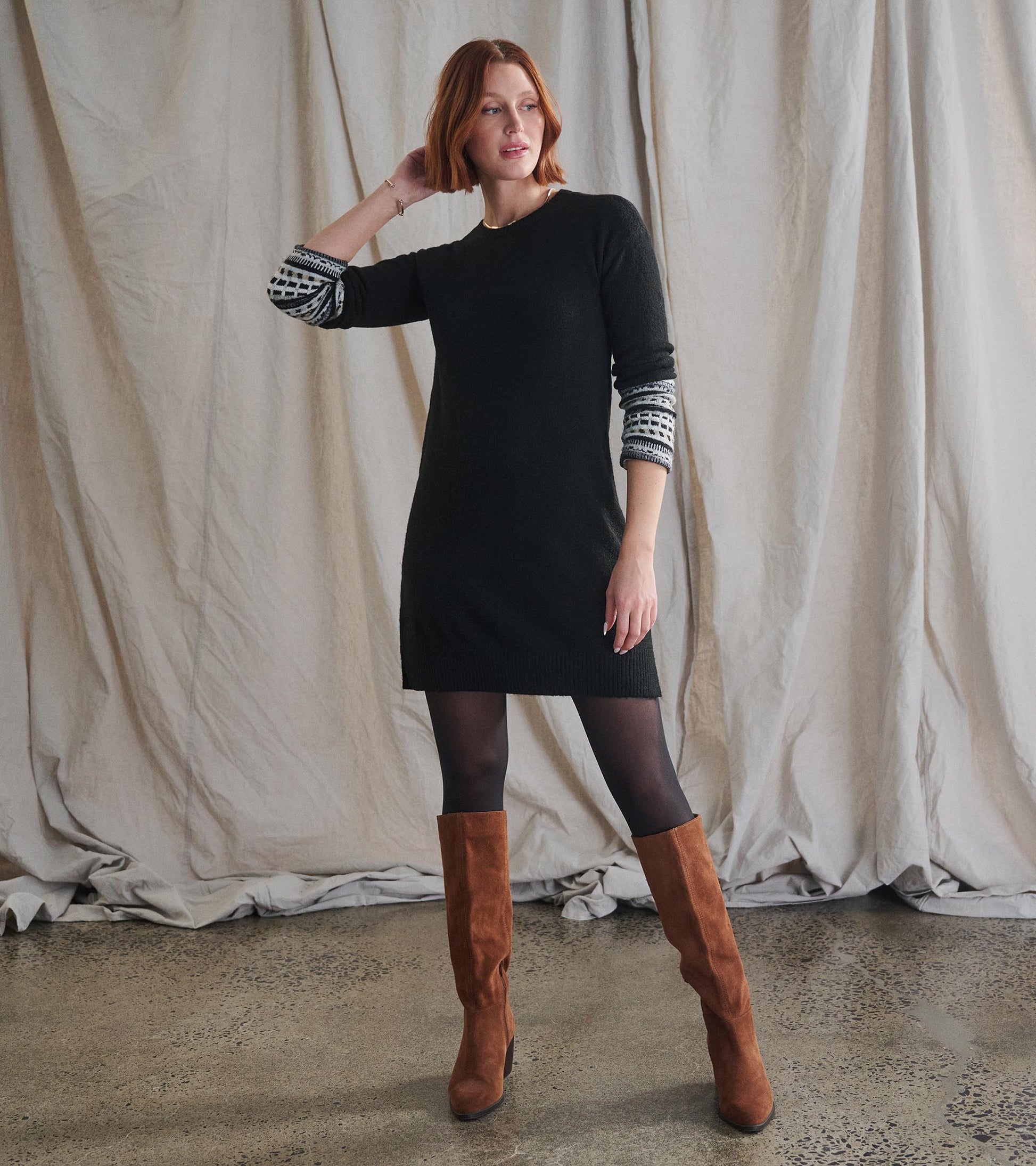 sweater dress black boots Sadie Sweater Dress