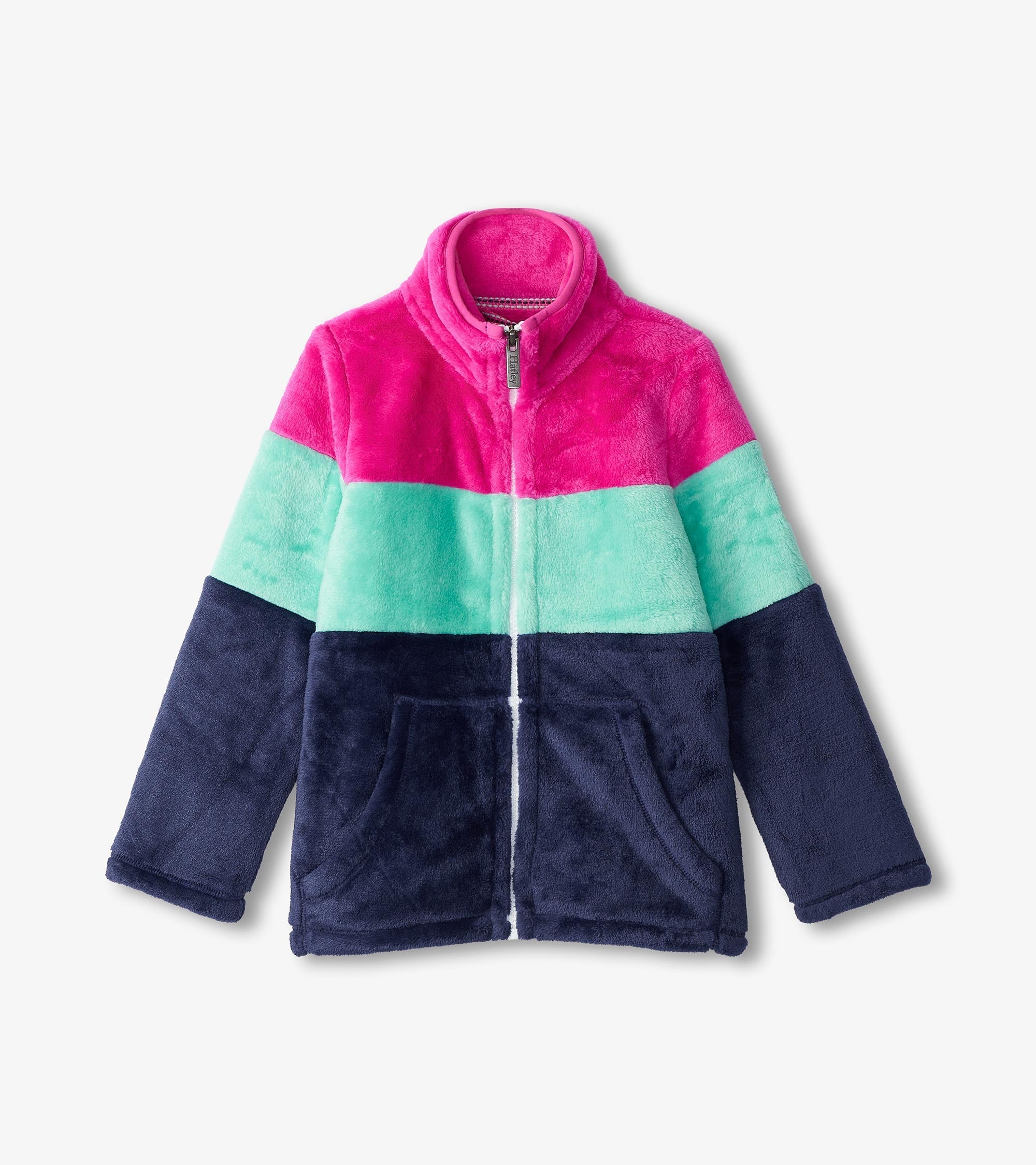 Girls Colourblock Stripes Fuzzy Fleece Zip-Up Jacket