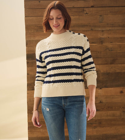 Button Neck Sweater - French Stripe