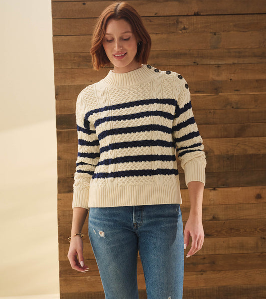 Button Neck Sweater - French Stripe