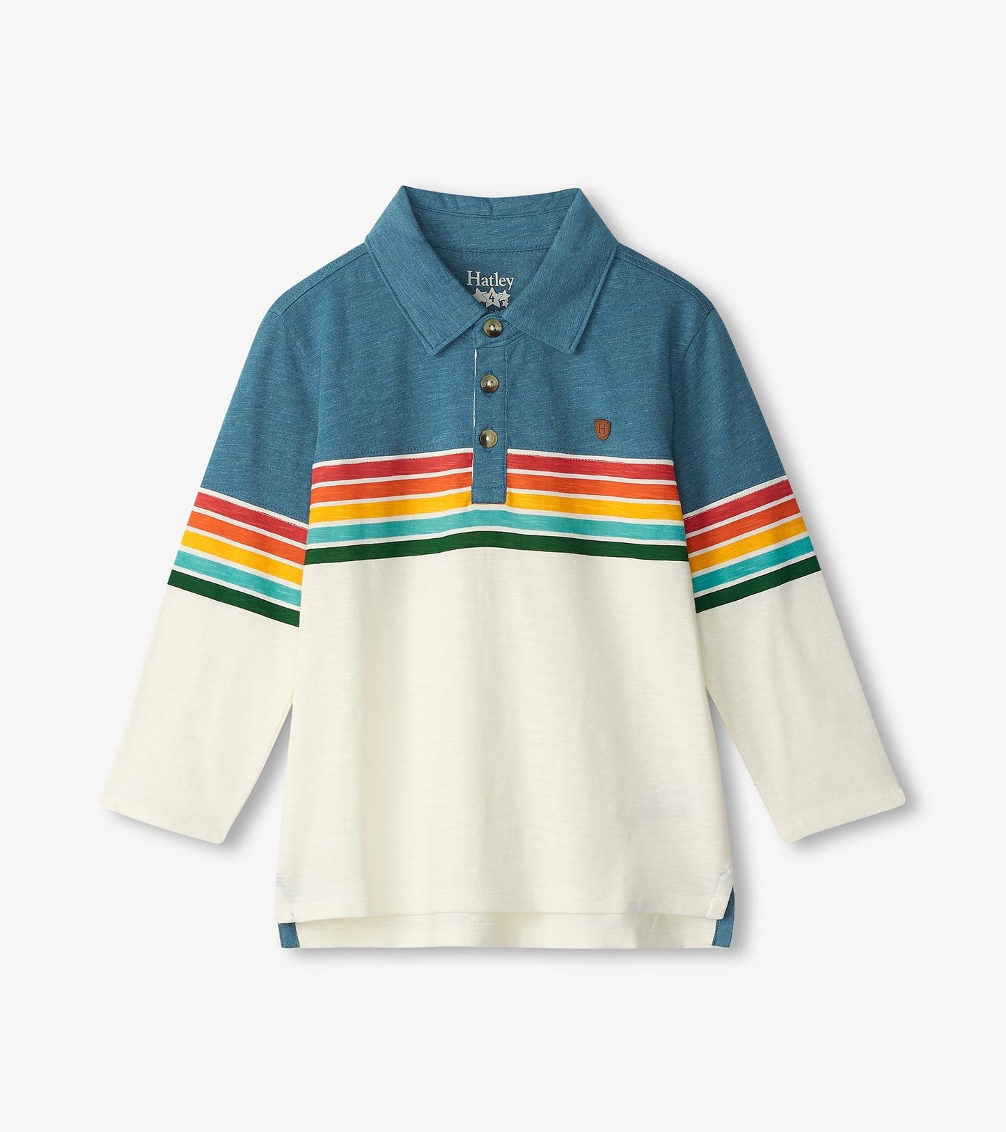 Boys Retro Stripes Long Sleeve Panelled Polo