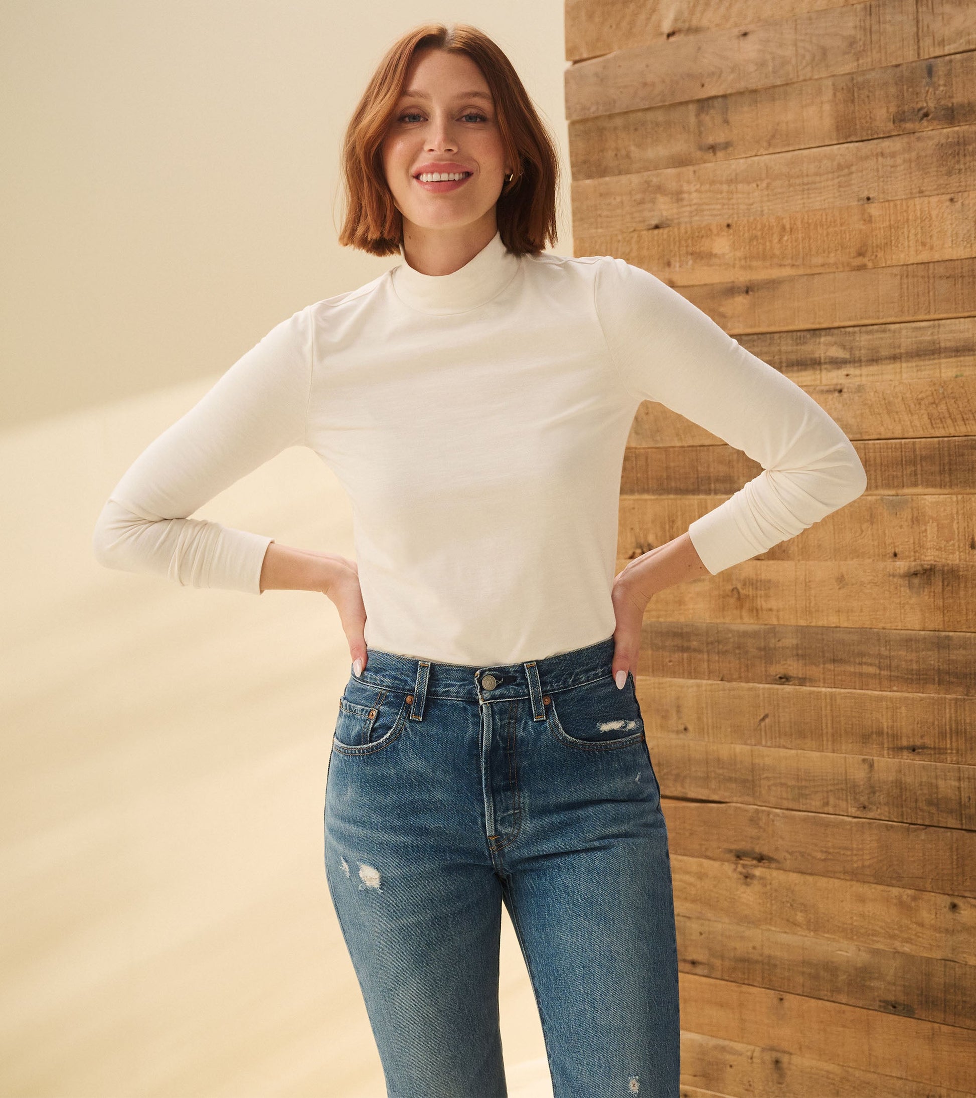 Mock Neck Top Cream White - Main Image