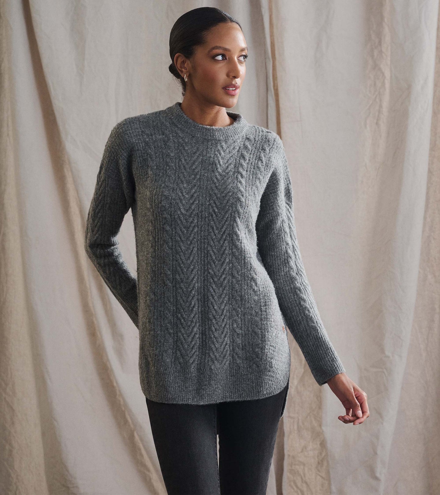 Cable Knit Tunic - Charcoal Heather