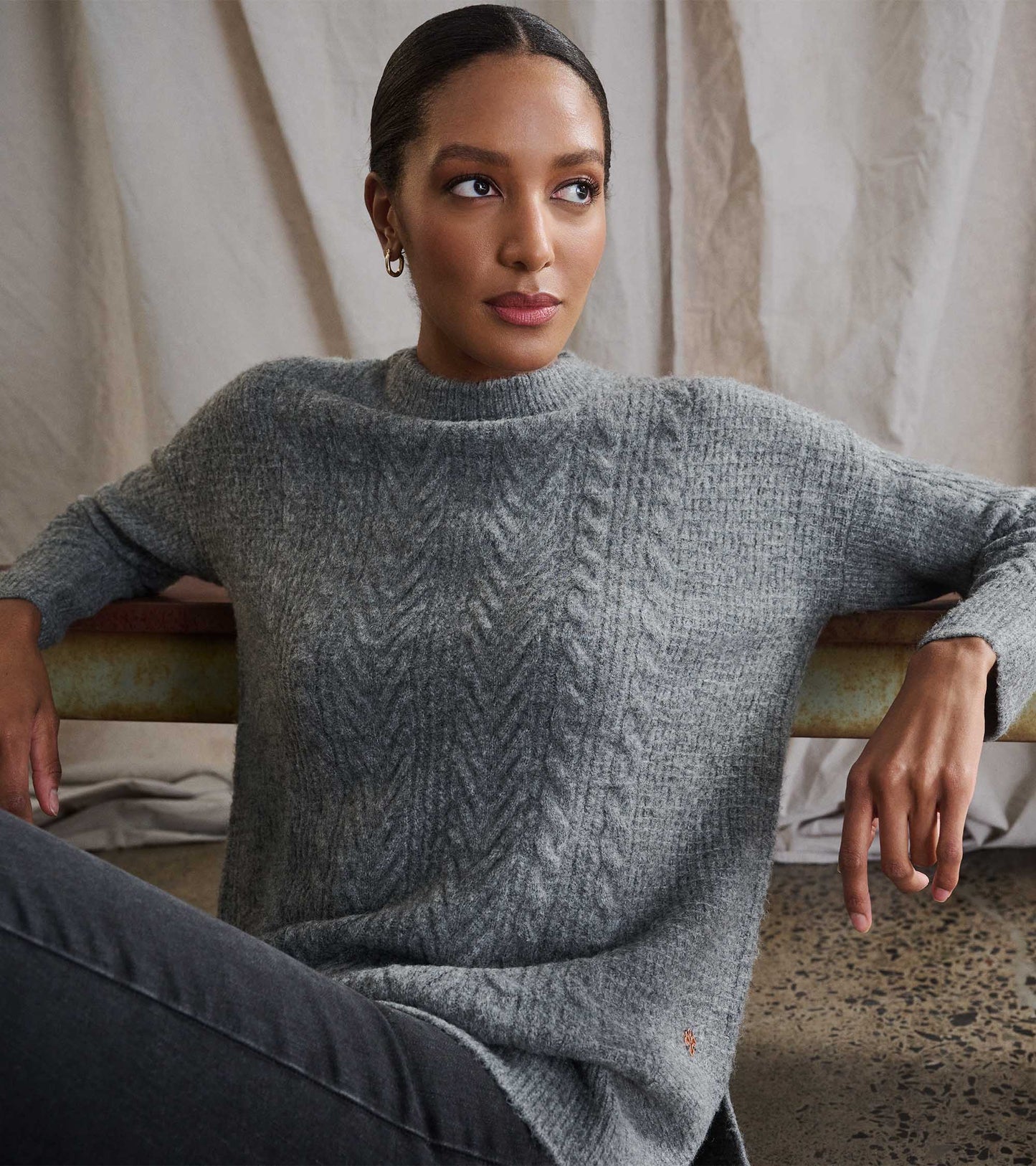 Cable Knit Tunic - Charcoal Heather