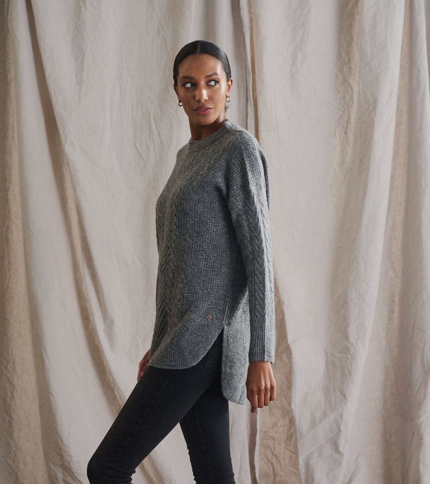 Cable Knit Tunic - Charcoal Heather