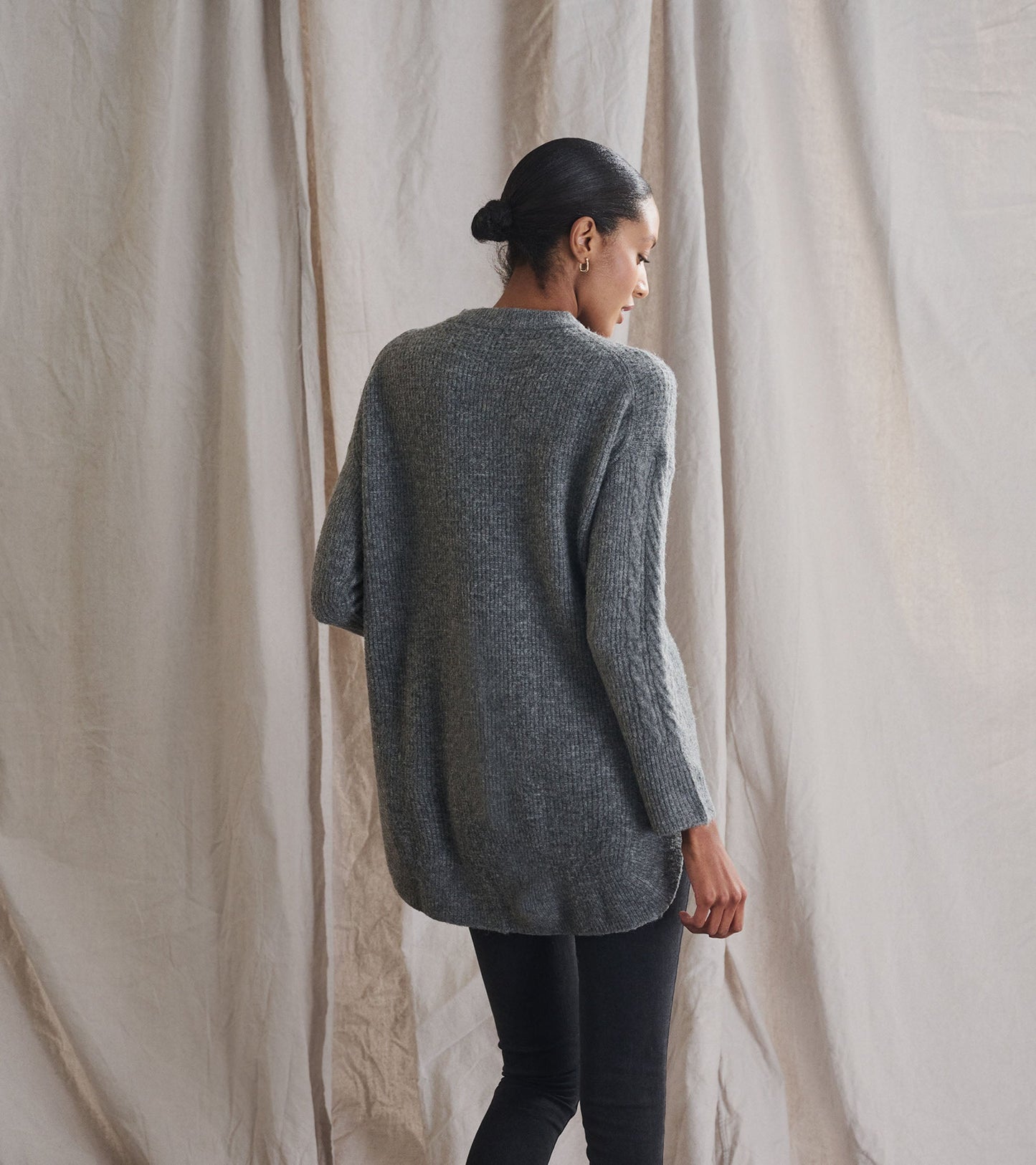 Cable Knit Tunic - Charcoal Heather