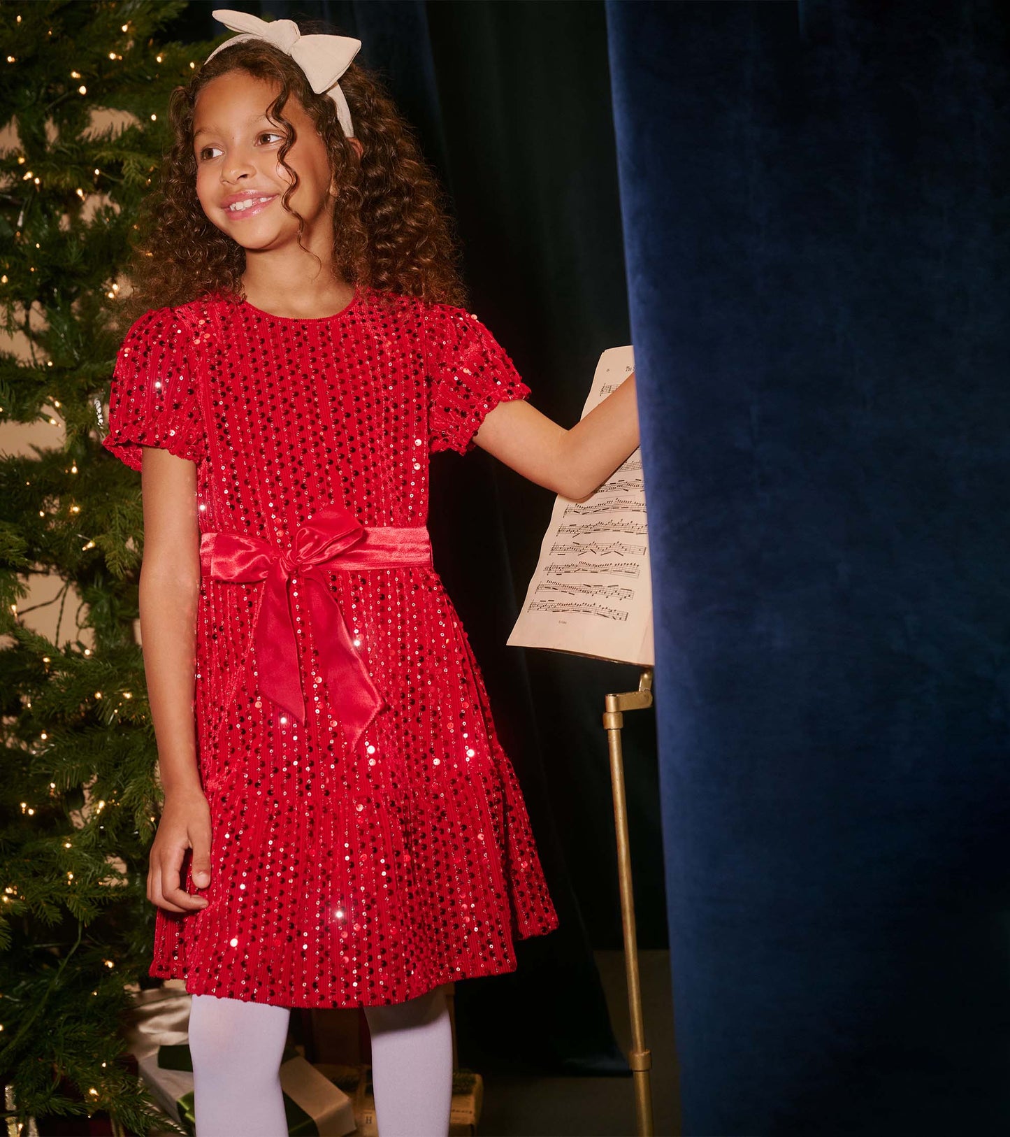 Girls Red Sequins Velvet Dress