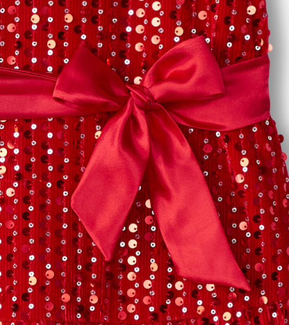 Girls Red Sequins Velvet Dress