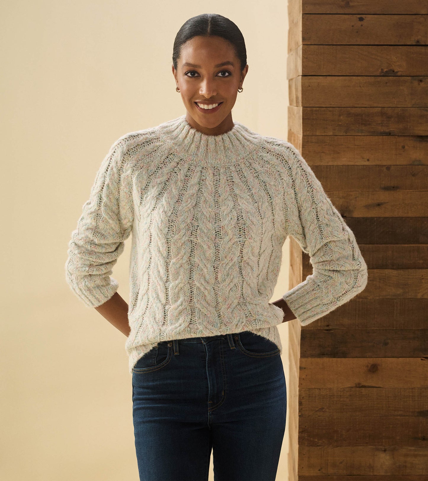 Dylan Cable Knit Sweater - Clear Rainbow