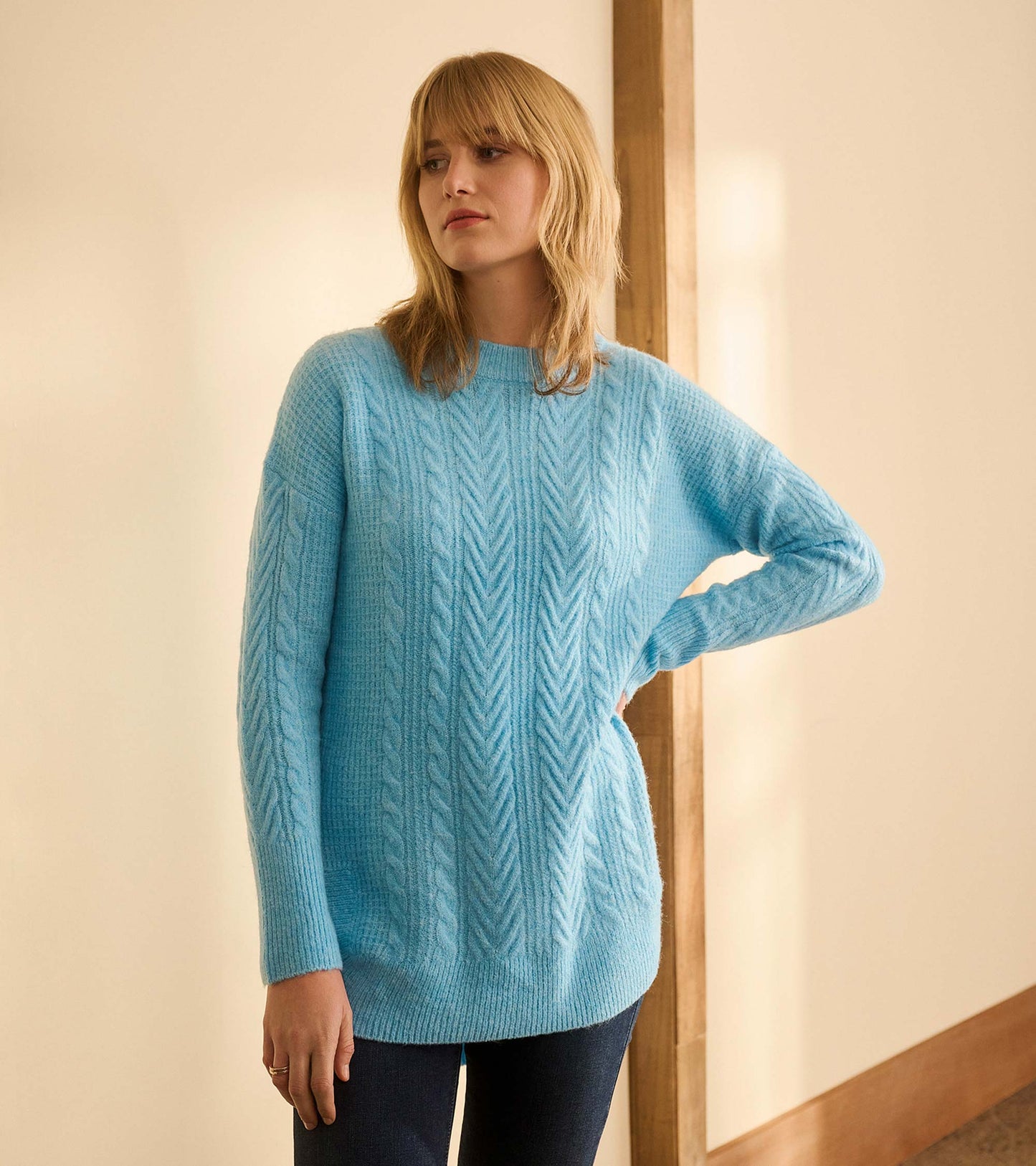 Cable Knit Tunic - Sky Blue