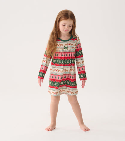 Girls Puppy Hearts Fair Isle Long Sleeve Nightdress