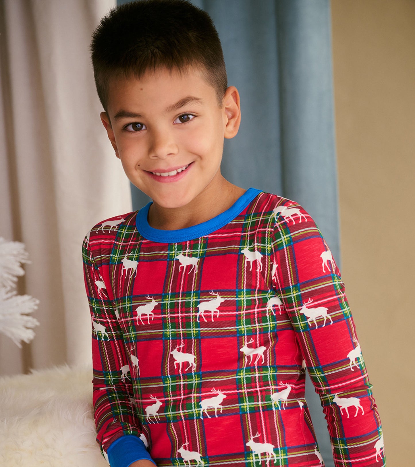 Boys Elk Plaid Pajama Set