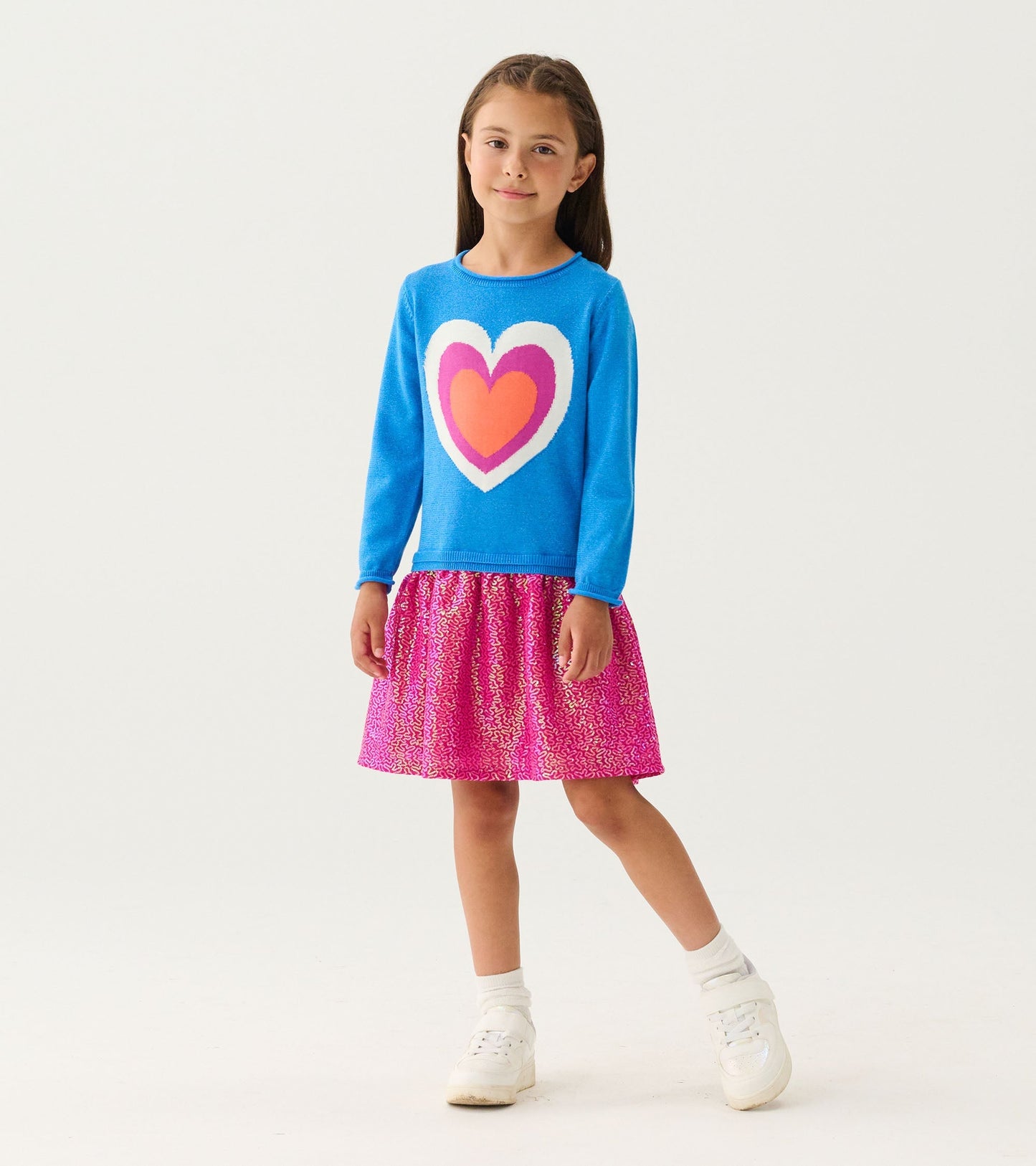 Girls Hearts Dropped Waist Sweater Dress