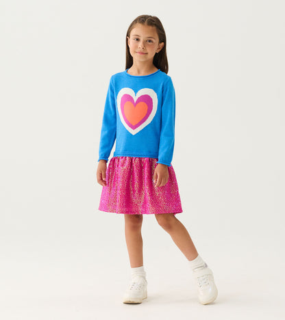Girls Hearts Dropped Waist Sweater Dress
