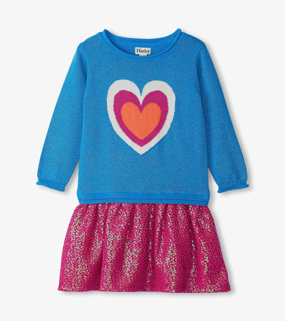 Girls Hearts Dropped Waist Sweater Dress