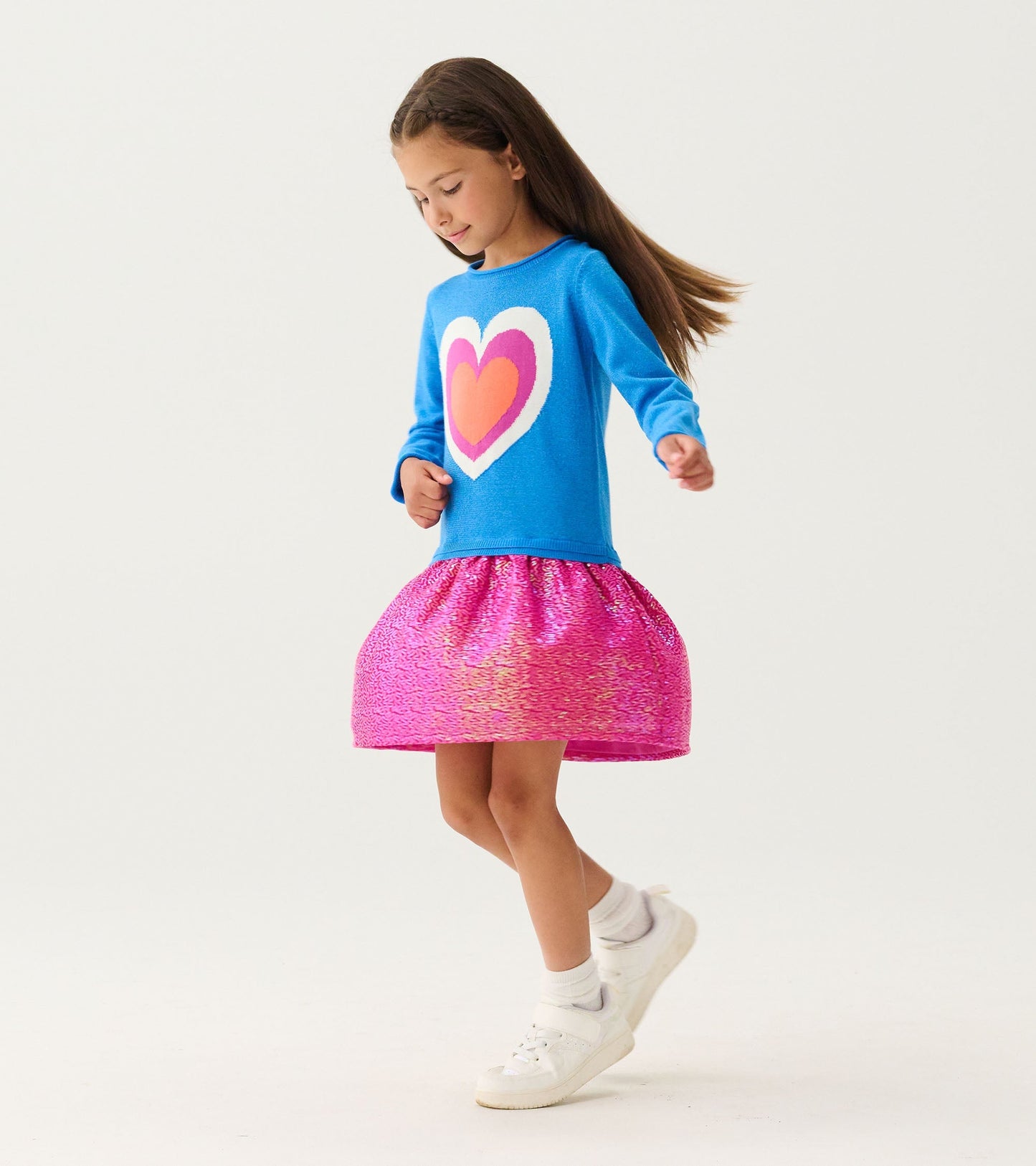 Girls Hearts Dropped Waist Sweater Dress