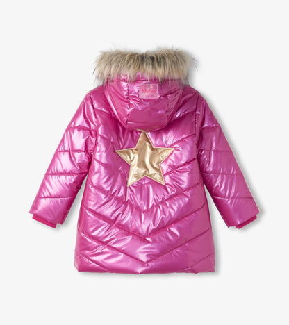 Girls Fuschia Star Puffer Jacket