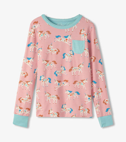 Girls Folksy Unicorns Bamboo Pajama Set