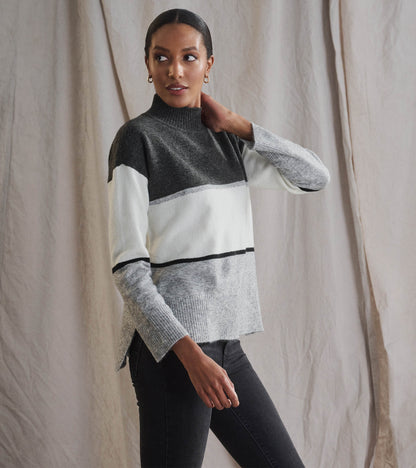 Mock Neck Tunic - Grey Block