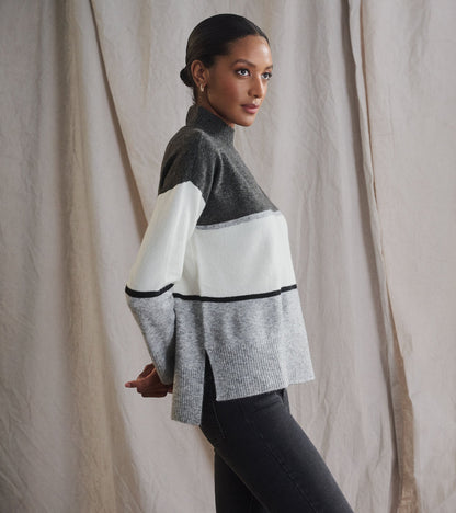 Mock Neck Tunic - Grey Block